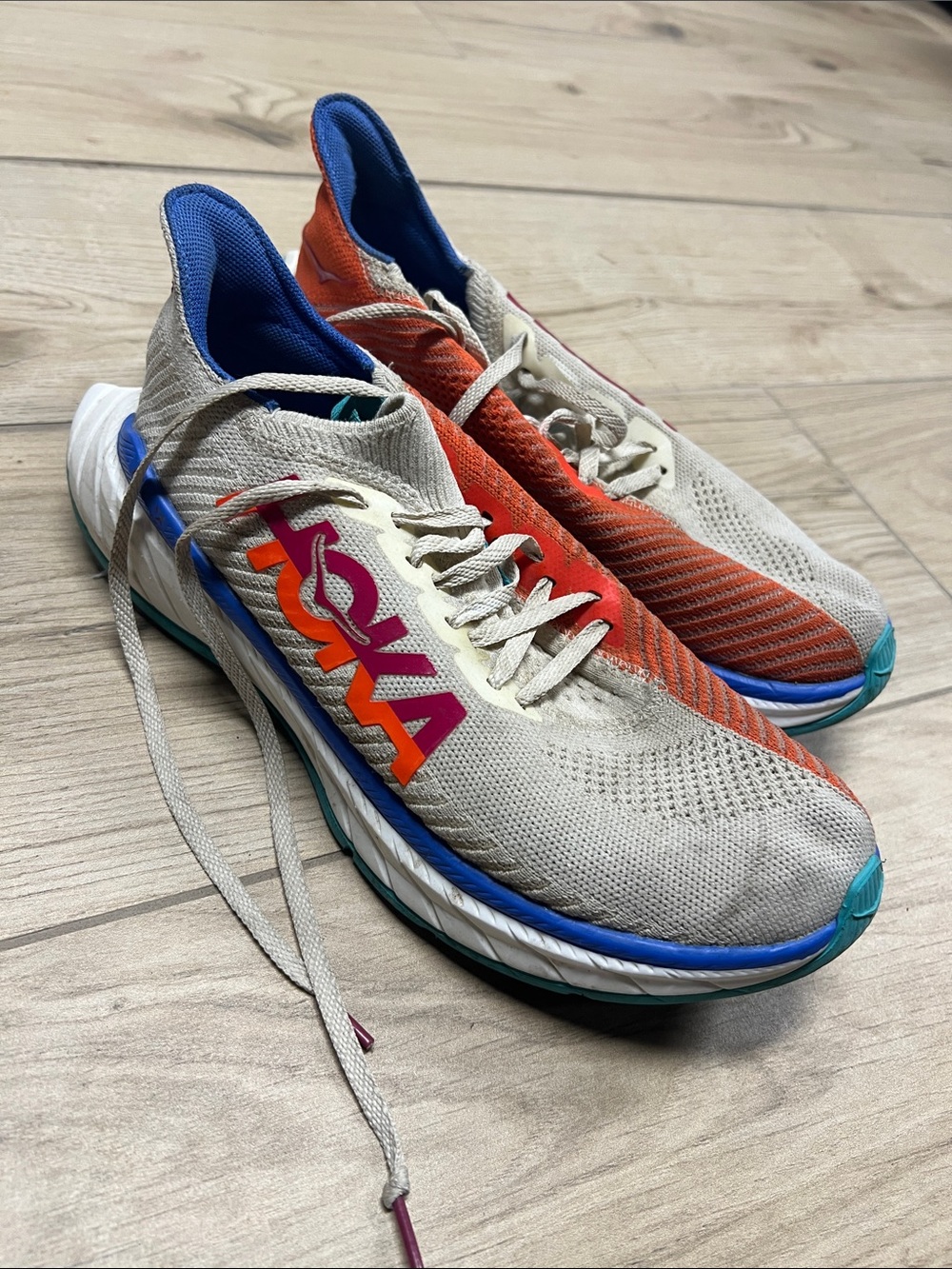 Hoka Women's Running Sneakers - Cream, Orange & Blue